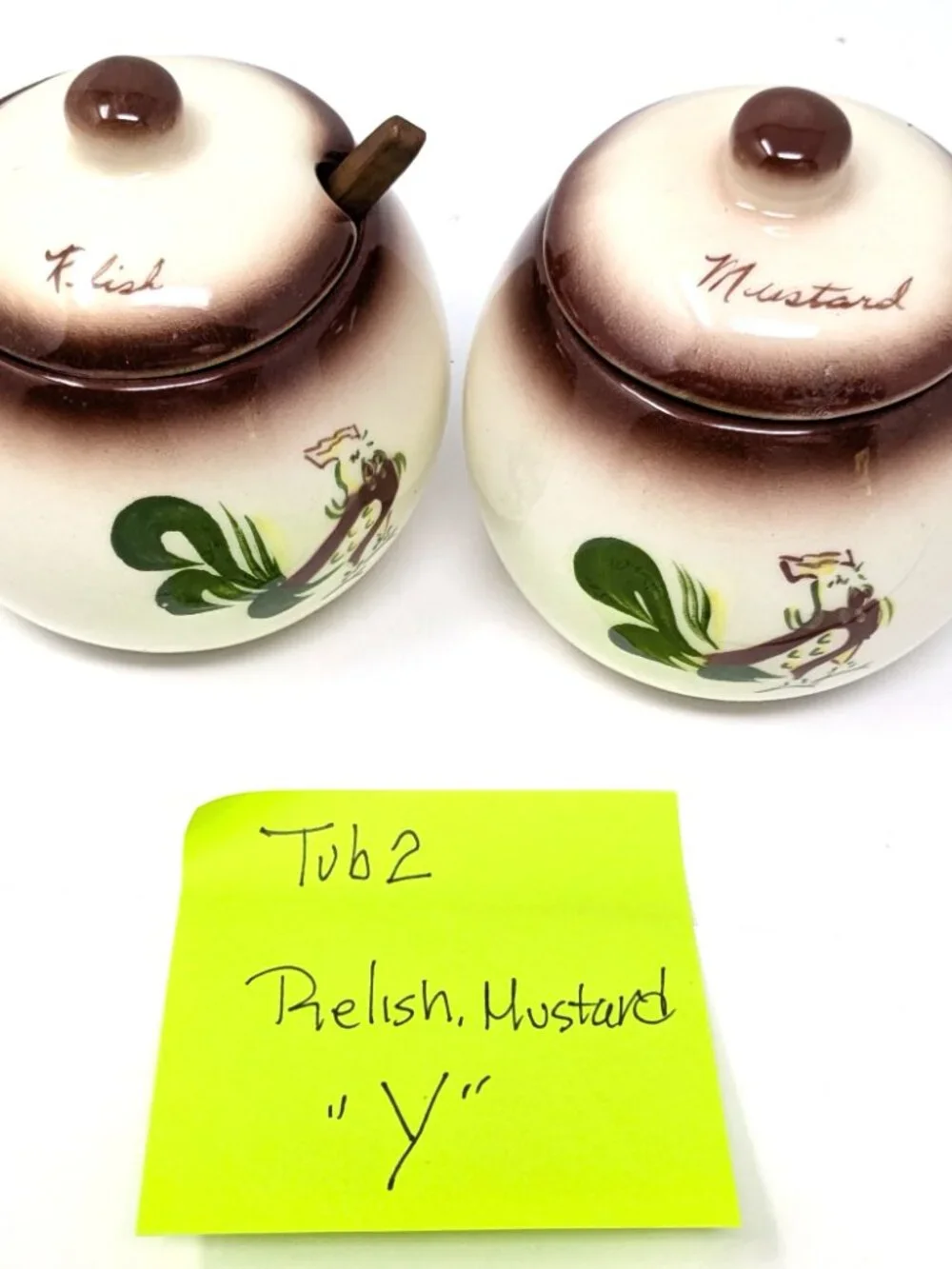 Brock of California CHANTICLEER Rooster RELISH MUSTARD Jars VTG 50s Farmhouse